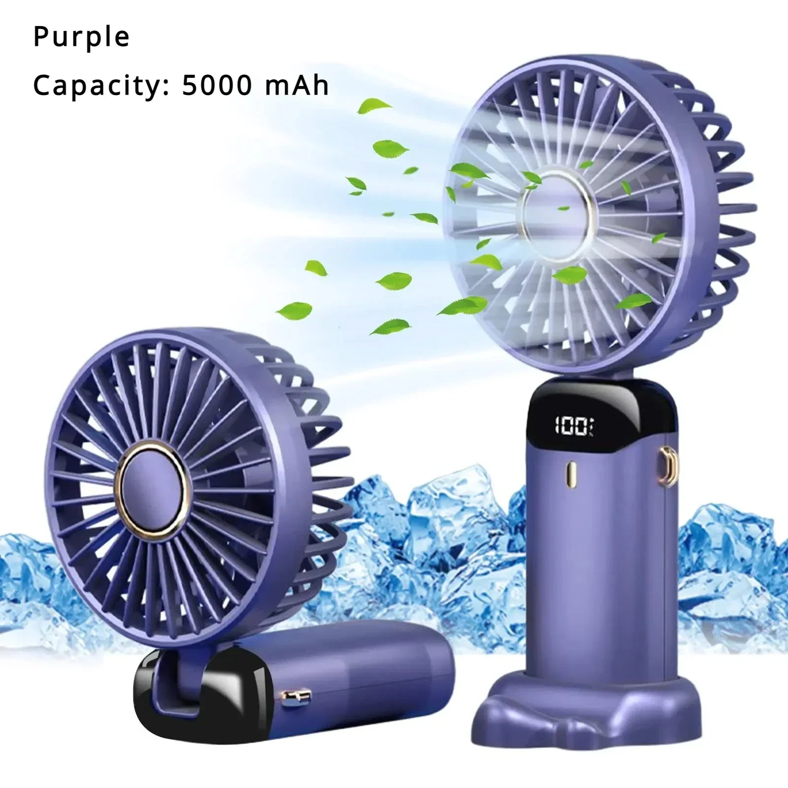 5000mAh Portable Fan Rechargeable 90° Foldable 5 Speed Mini Air Conditioner Small Fan Air Cooler with LED Digital