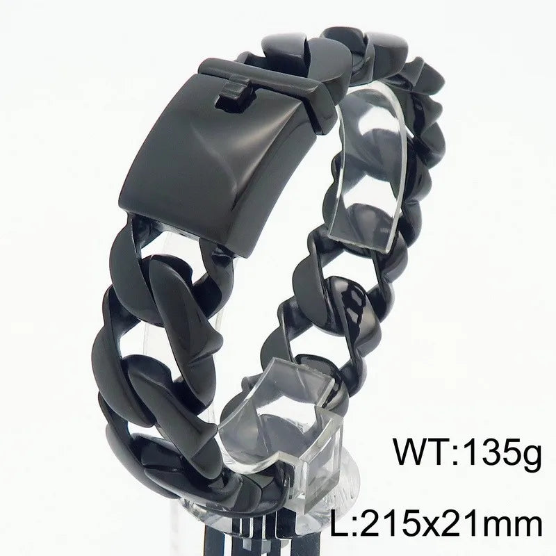 Massive Men's Stainless Steel Cuban Chain Bracelet for Man Classic 21MM Width Vacuum Plated Chunky Link Bracelets Never