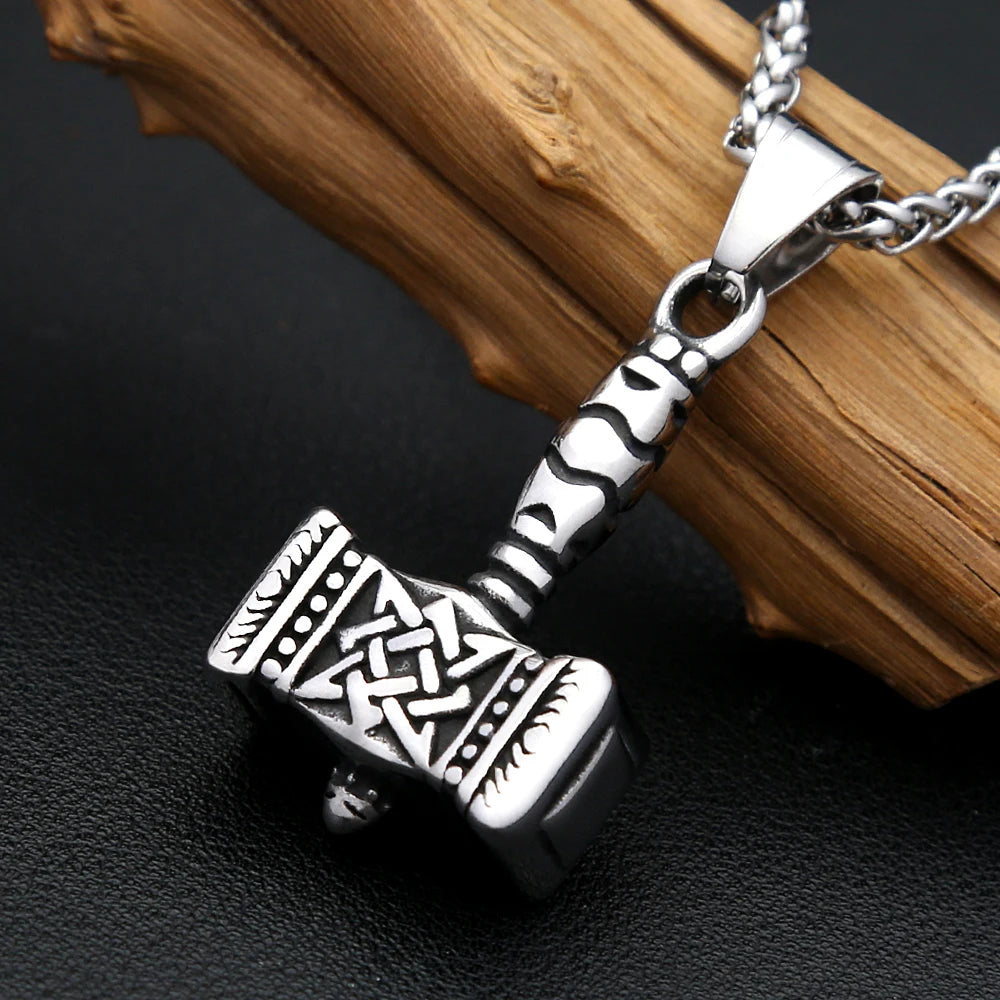 Viking Vintage Thor Hammer Pendant Stainless Steel Celtic Knot Necklace For Men Witch Knot Amulet Jewelry Gifts