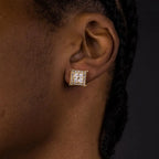 Iced Out Round Square Stud Earrings — Gold