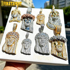 Iced Out Rose Flower Jesus Head Pendant Necklace Two Tone Color CZ Zircon Faith Charm Men Women Hip Hop Fashion Rock