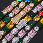 Iced Out Gemstone Necklace Stainless Steel Multi