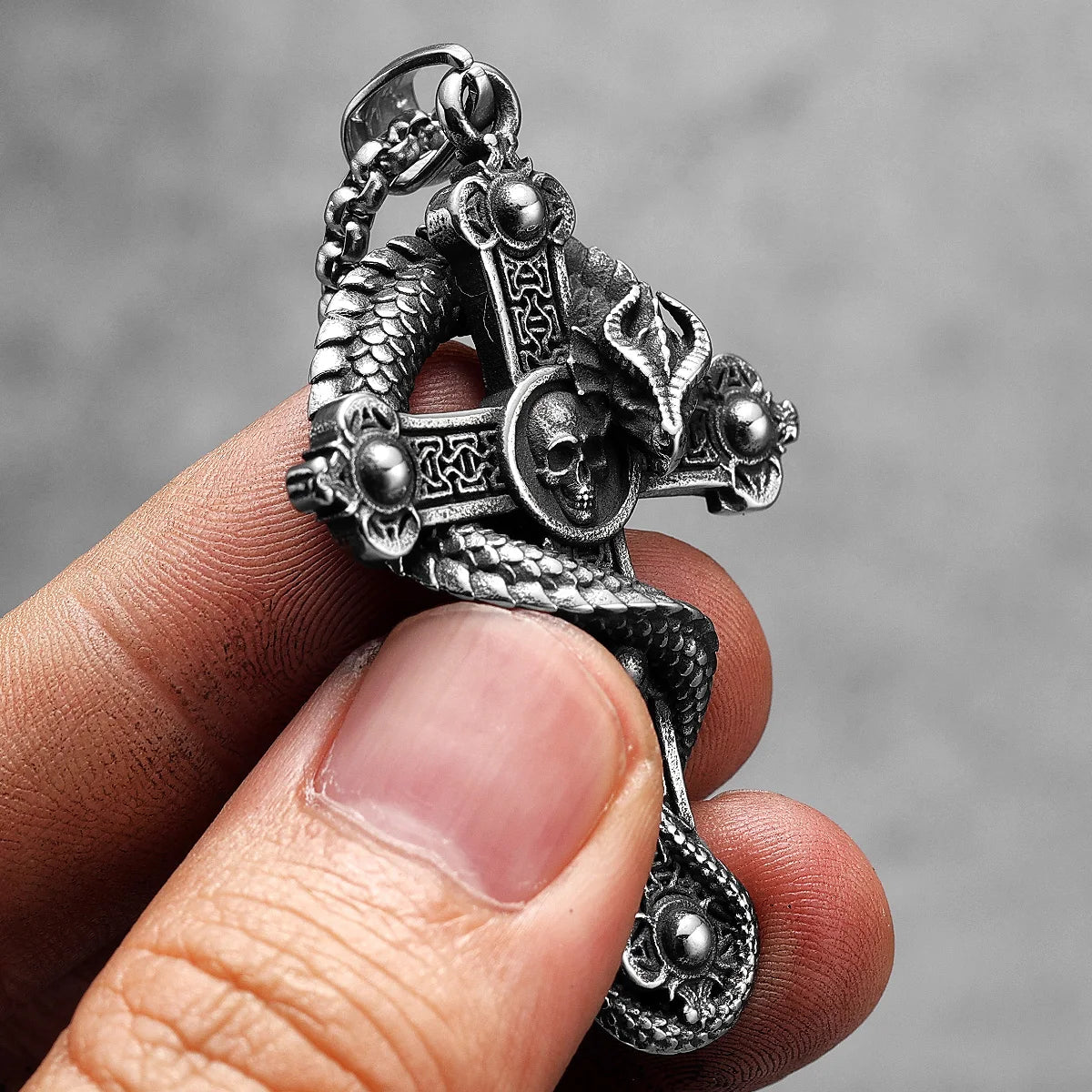 Dragon Circling Cross Religion Stainless Steel Men Women Necklaces Pendants Chain Punk Trendy Jewelry Creativity Gift Wholesale