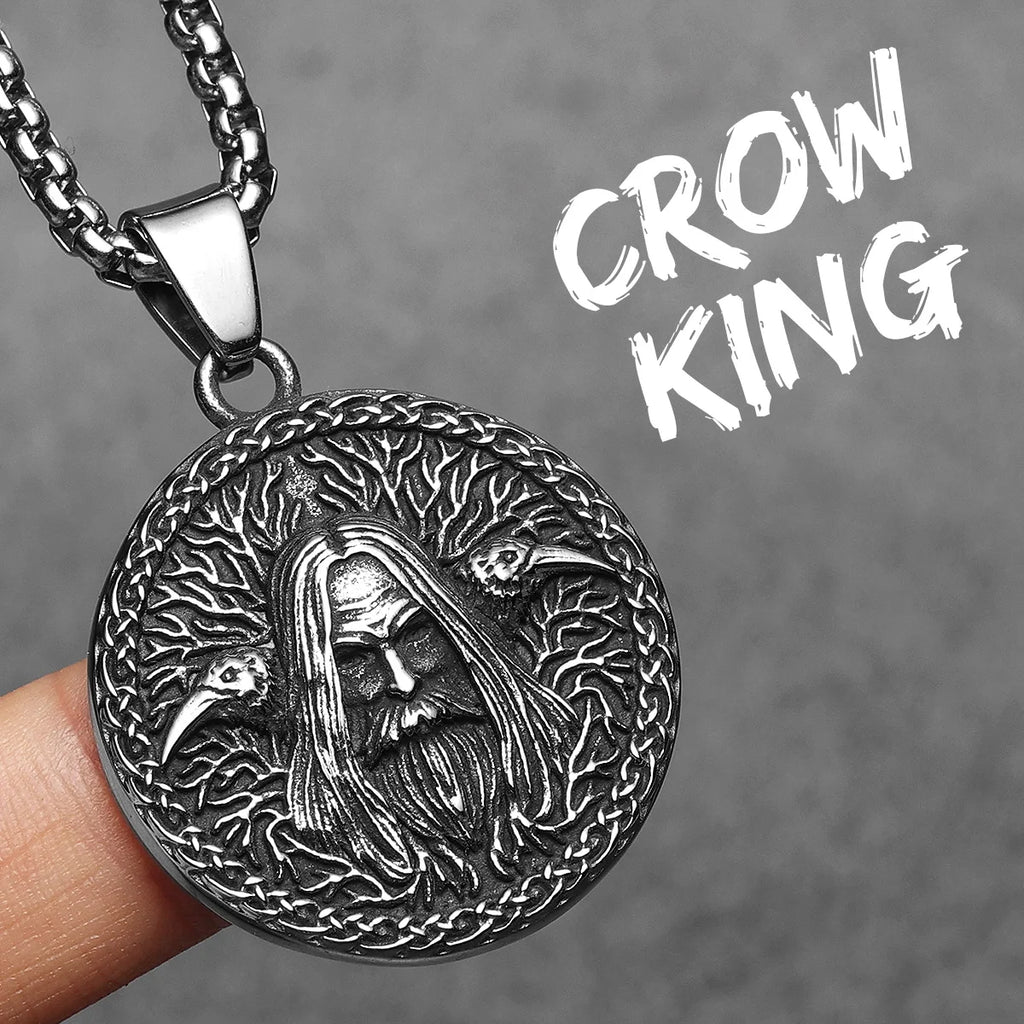 Viking Raven Wizard Pendant Necklace — Stainless Steel