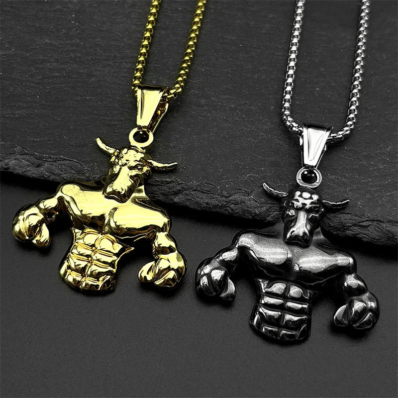 Bull Head Gold Pendant Muscle Fitness Power Punk
