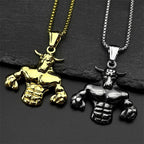 Bull Head Gold Pendant Muscle Fitness Power Punk