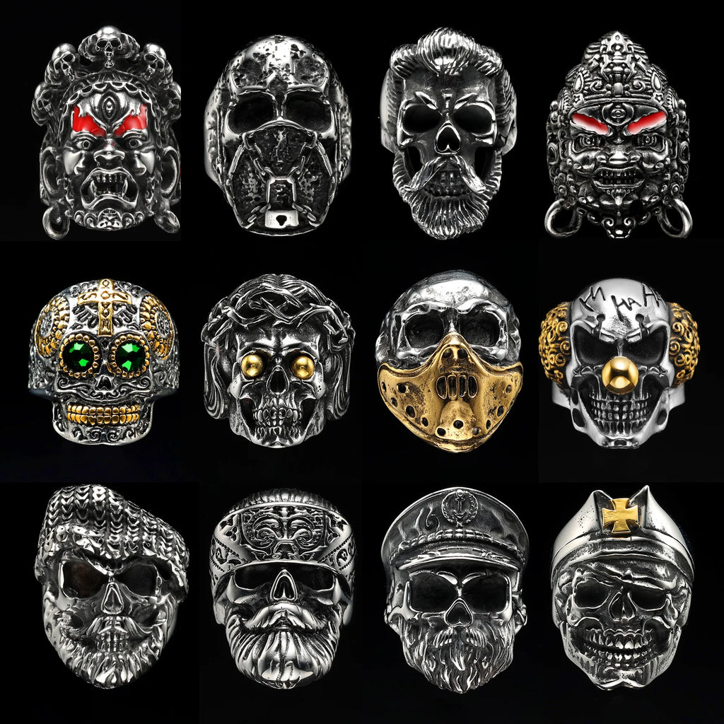 Vintage Punk Gothic All Skull Head Series Stainless Steel Womens Mens Rings Unique for Biker Jewelry Creativity Gift