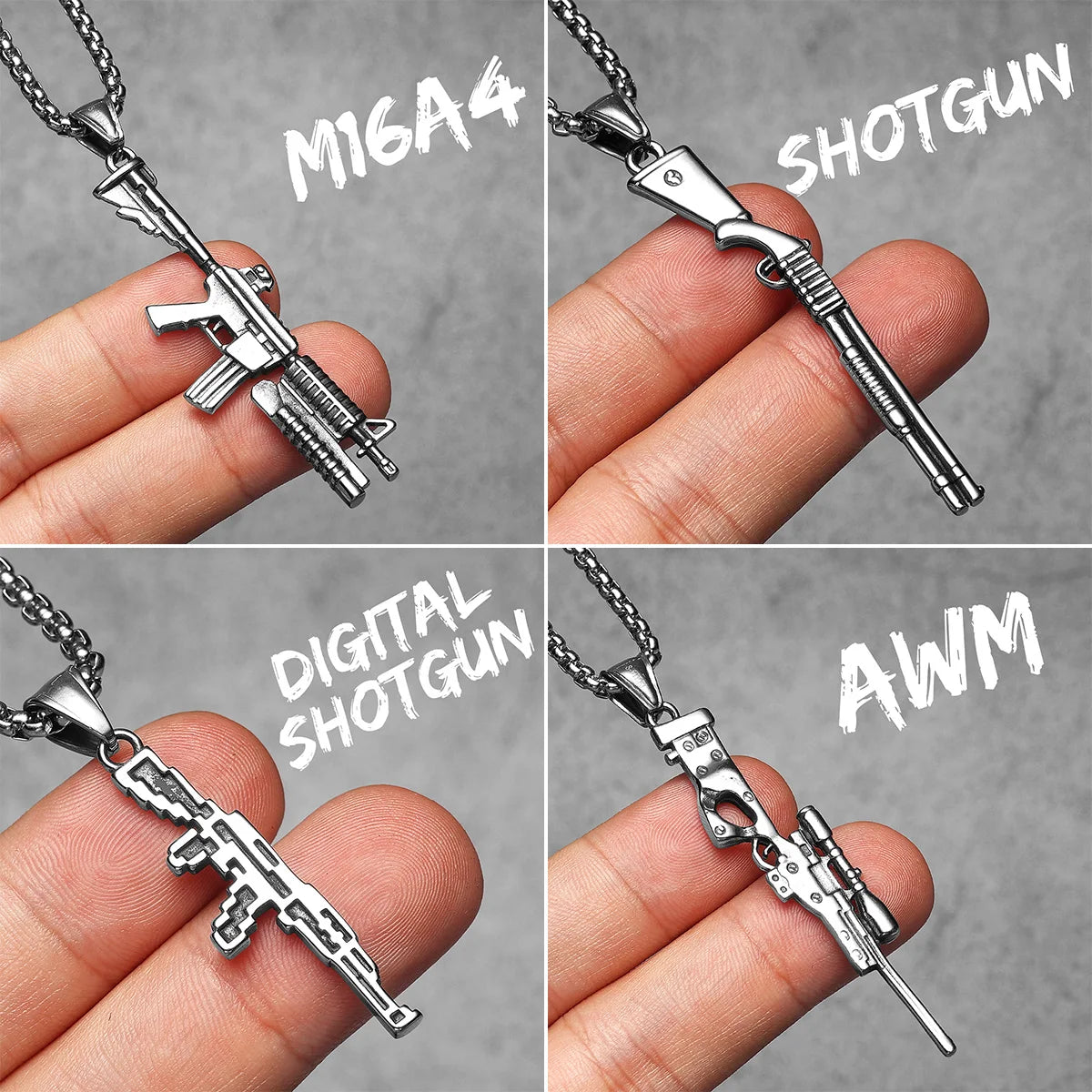 Gun Series AK47 M16 Sniper Rifle Stainless Steel Jewelry Men Necklaces with Pendant For Male Women Punk Hip Hop Gifts Wholesale