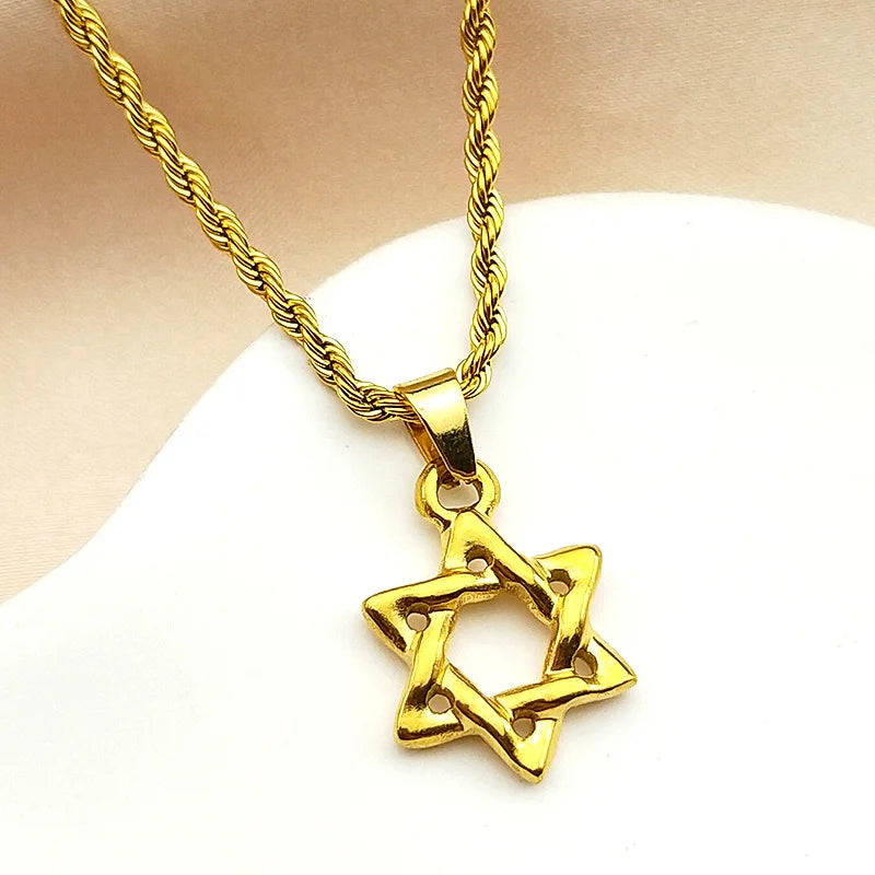 Star of David Pendant Necklace For Women Men Stainless Steel Gold Color Judaism Hexagram David Star Six-pointed Jewish