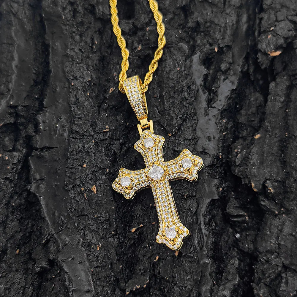 Cross Pendant Necklace Stainless Steel Full Pave