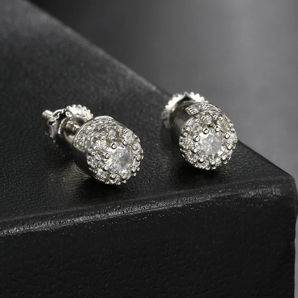 Two-Tone Iced Out Stud Earrings CZ