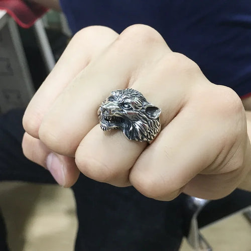 925 Sterling Silver Wolf Open Ring — Statement