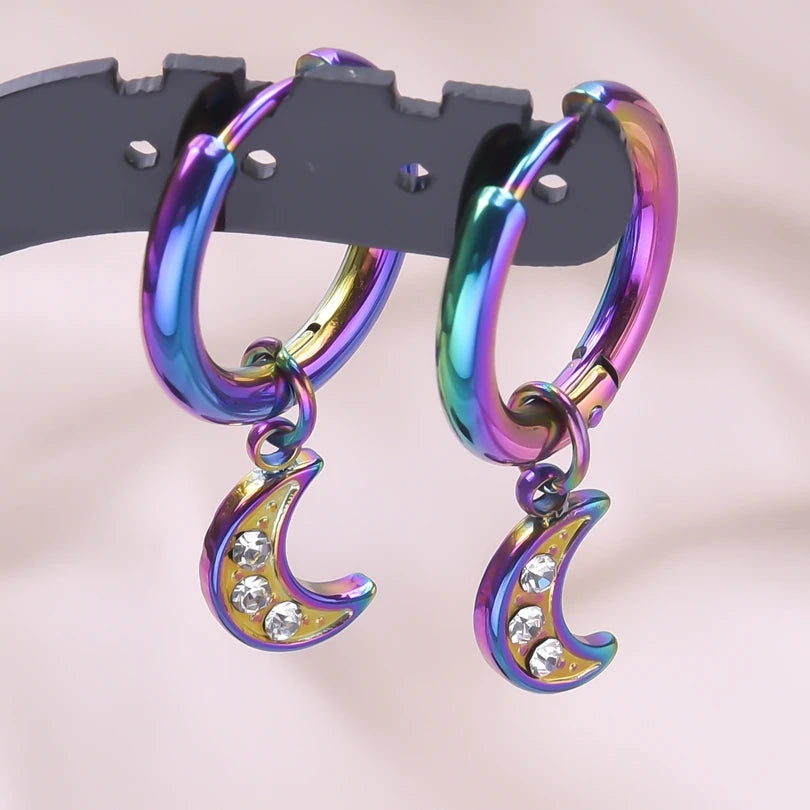 Moon Dangle Huggie Hoop Earrings, Multi-Style — Stainless Steel