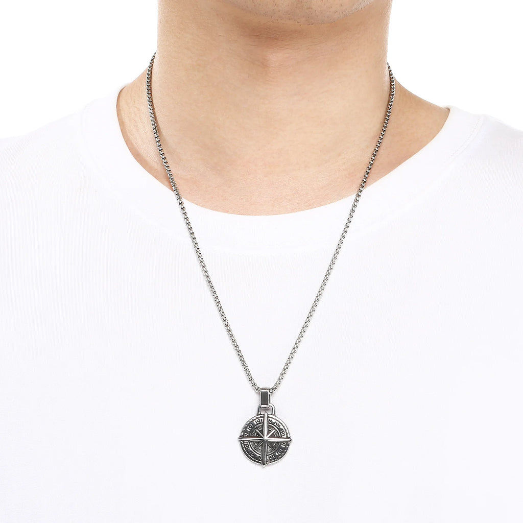 KALEN Stainless Steel 304 Vintage Compass Pendant Necklace For Men - KP117697-LU