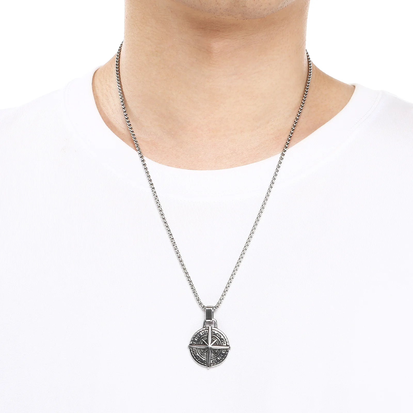 KALEN Stainless Steel 304 Vintage Compass Pendant Necklace For Men - KP117697-LU
