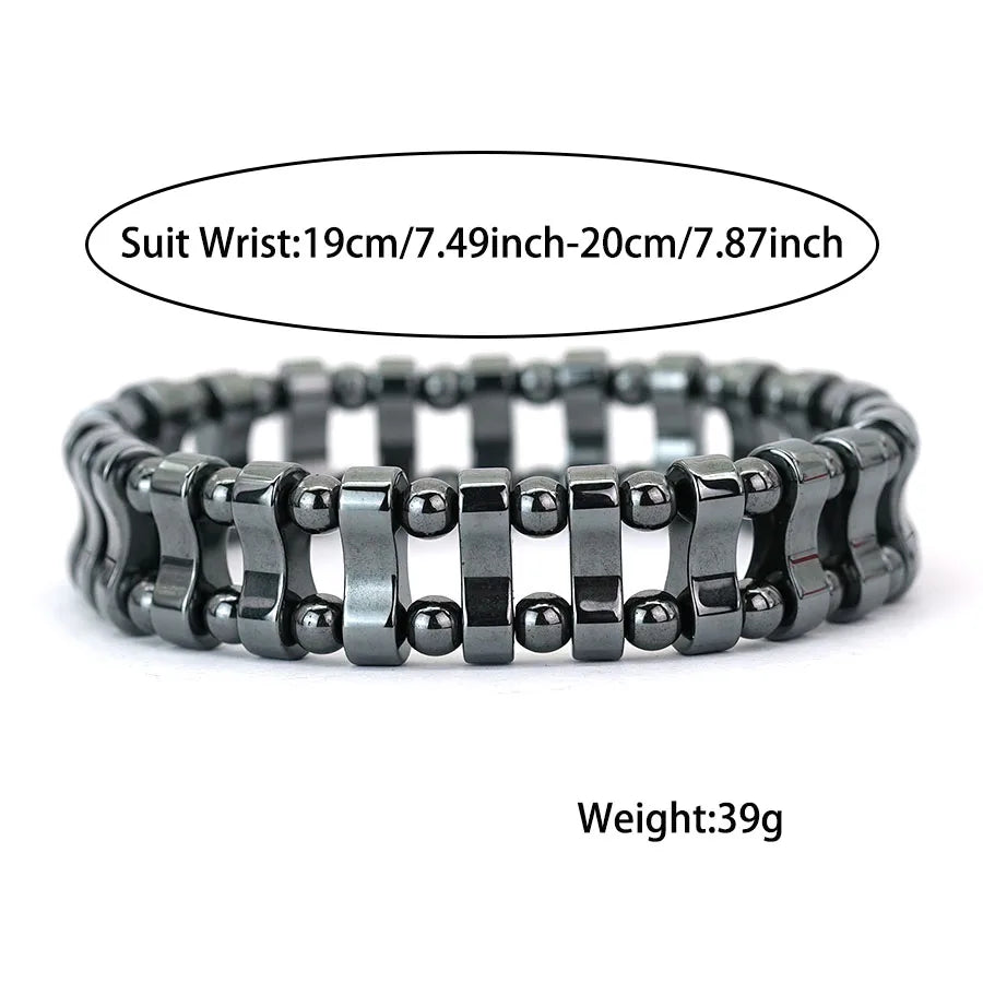 Geometric Hematite Bracelet for Men Biker Jewelry Grey Metal Energy Stone Therapy Punk Style Bangle for Him