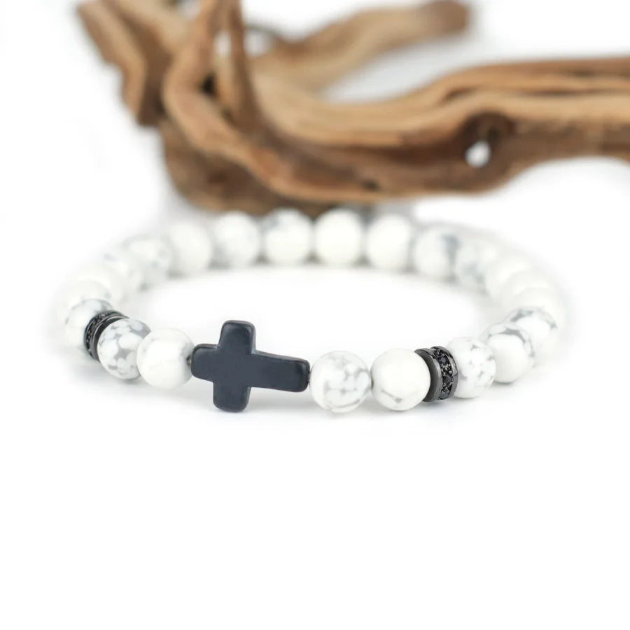 Crucifix Beaded Prayer Bracelet Stretch Religious Wristband