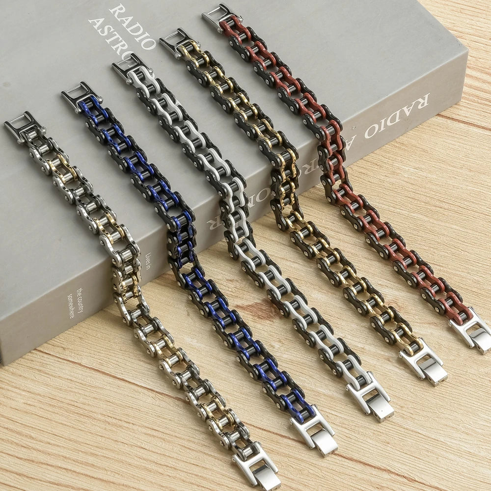 13MM Wide Men's Motorcycle Chain Bracelet Stainless Steel Bicycle Link Design Man Bracelets for Men Punk Rock Jewelry 9
