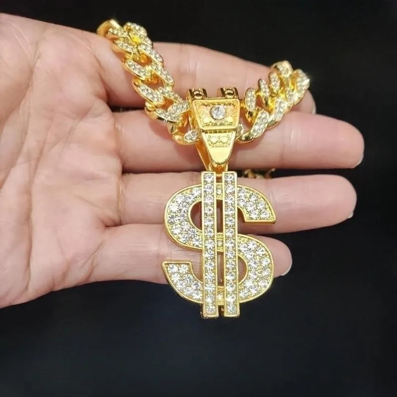 Men Women Hip Hop Dollar Pendant Necklace with 13mm Cuban Chain Hiphop Iced out pendants Necklaces Fashion Punk Jewelry
