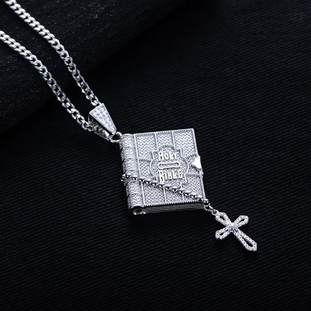 Iced Out Bible Cross Pendant — 925 Silver