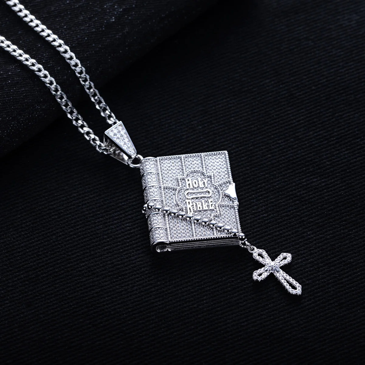 Iced Out Bible Cross Pendant — 925 Silver