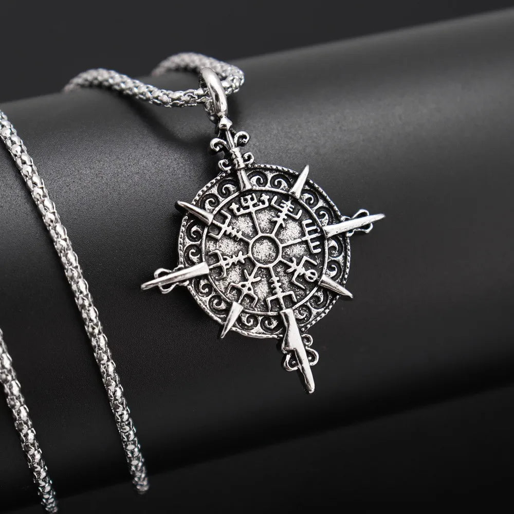 Gothic Viking Rune Amulet Cross Pendant Necklace — Zinc Alloy