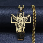 Jesus Cross & Virgin Mary Cutout Necklace — Stainless Steel