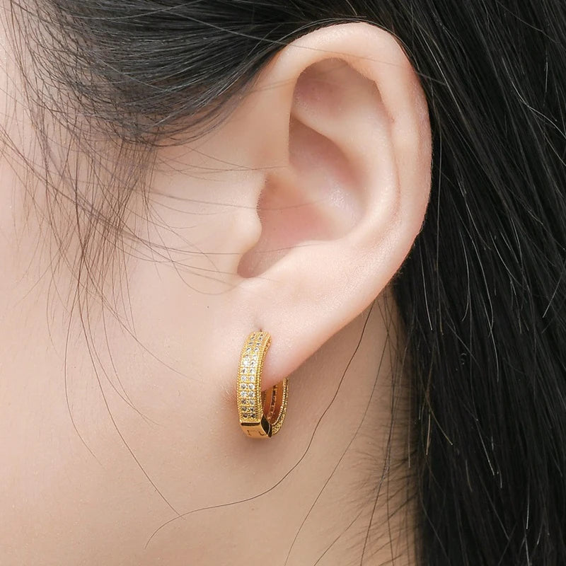 Women's Fashion Shiny Crystal Full Filled Hoop Earrings Micro Zirconia Copper Tiny Huggies Female Trendy Earring