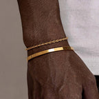 Vnox 2pcs Stackable Bracelets for Men Teens, Open Cuff Bangle, Twisted Rope Figaro Chain Cuban Link Chain Bracelets Set