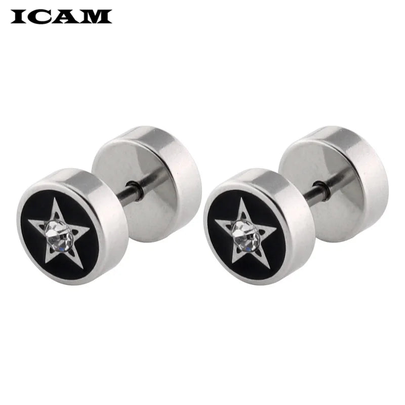 Barbell Dumbbell Stud Earrings — Stainless Steel