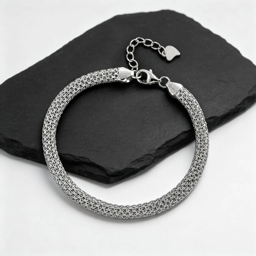 Trend Mesh Chain Bracelet for Men,Silver Color Adjustable Link Wristband,Hip Hop Punk Jewelry Gift