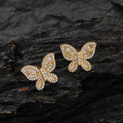 Gold Iced Out Butterfly Stud Earrings Statement
