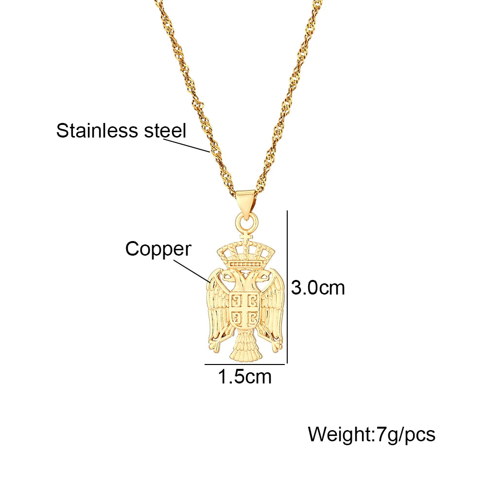 Republic of Serbia Eagle Pendant Necklaces for Women Men Silver Color/Gold Color Srbija Jewelry Serbian Gift