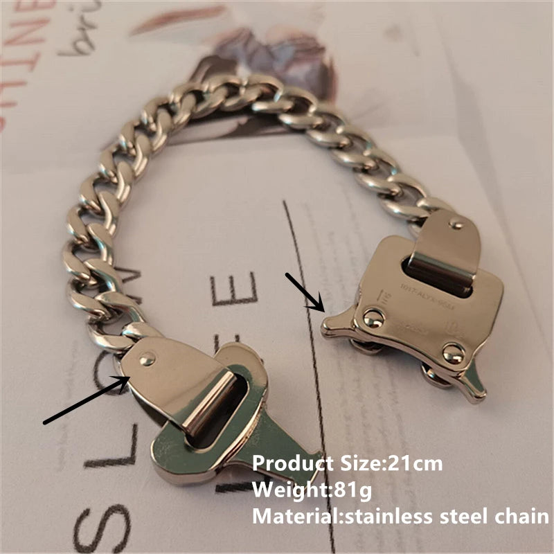 HANGZHI 2021 NEW Hip Hop Punk Titanium Steel Street Men and Women Letters Metal Safety Buckle Necklace Fashion Jewelry