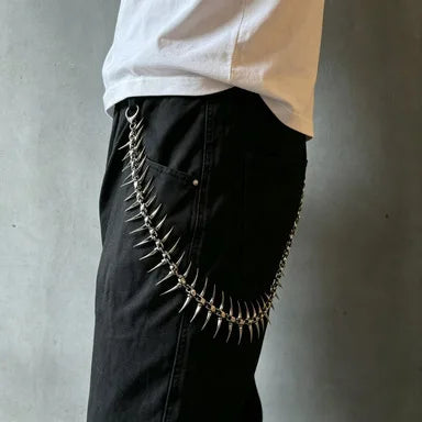 Gothic Y2K Spike Fishbone Waist Chain Necklace — Zinc Alloy
