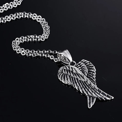 Angel Wing Cross Pendant Necklace — Zinc Alloy