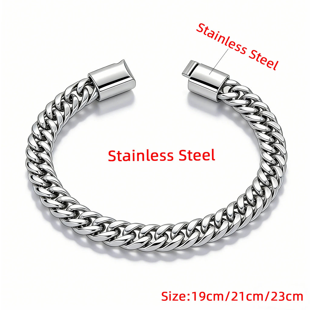 Men's Hip Hop Cuban Chain Bracelet Stainless Steel Wristband Magnetic Clasp Punk Style Trendy Fashion Jewelry Gift for
