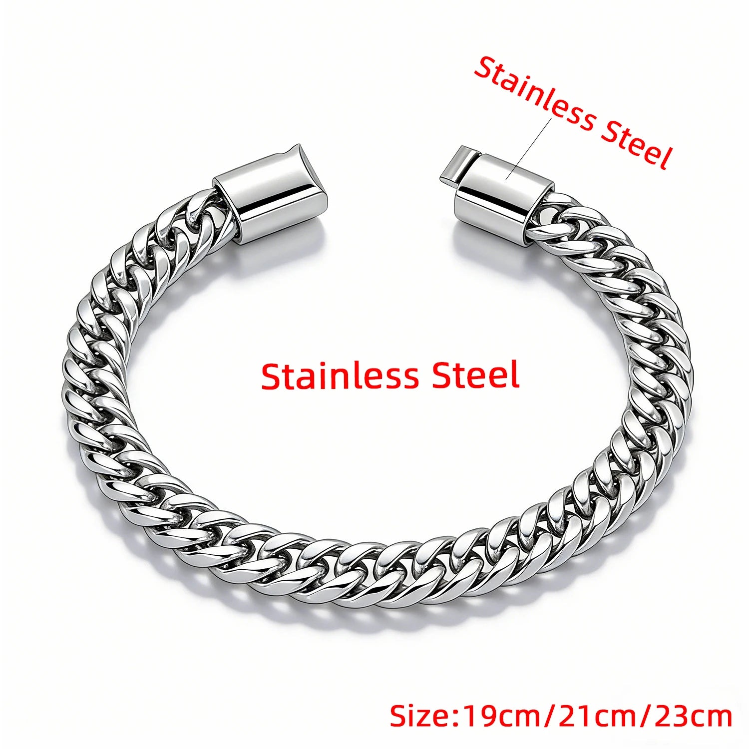 Men's Hip Hop Cuban Chain Bracelet Stainless Steel Wristband Magnetic Clasp Punk Style Trendy Fashion Jewelry Gift for