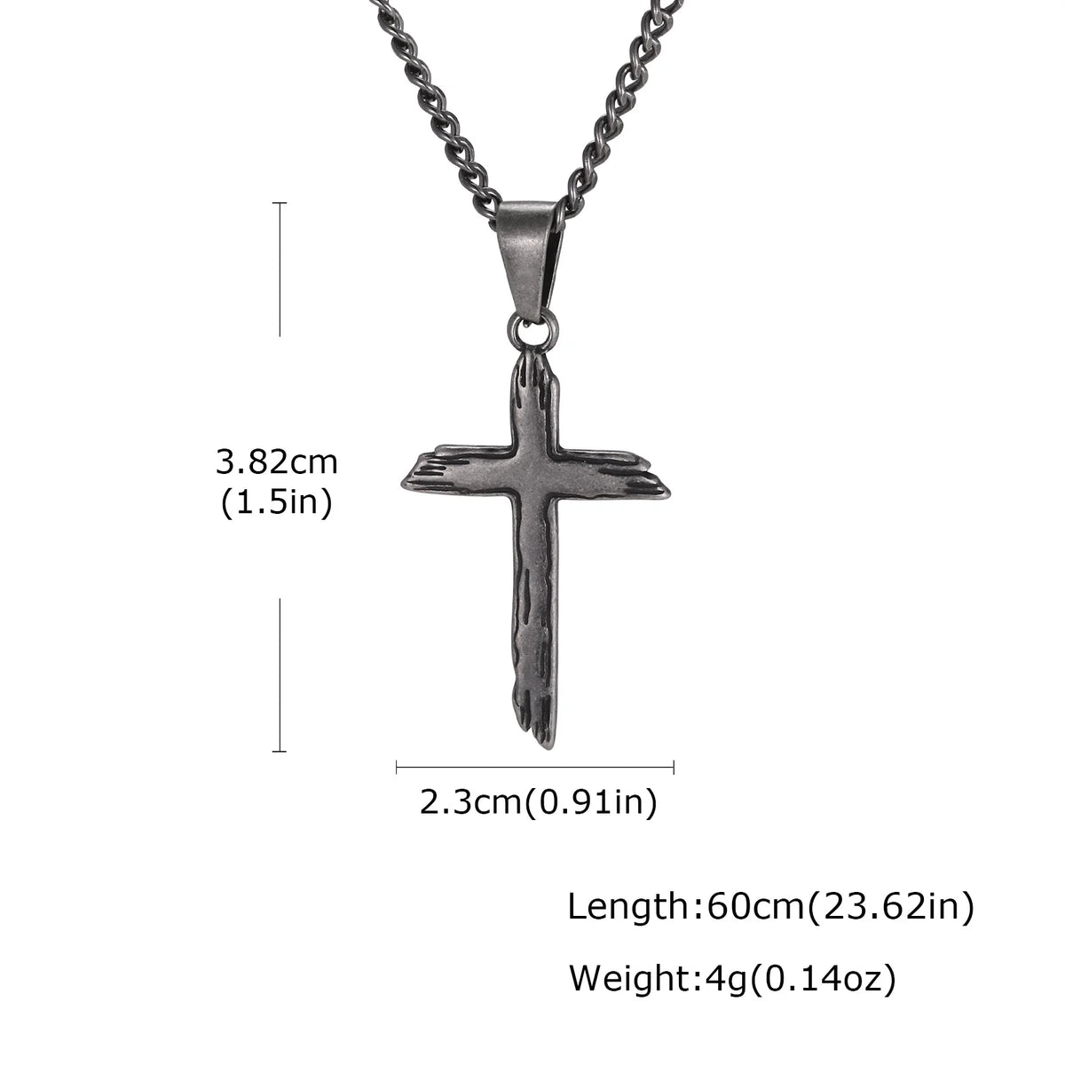 Wood Textured Cross Necklace for Men — Stainless Steel Chain