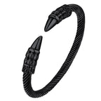 U7 Stainless Steel 6mm Wide Twristed Cable Open Bangle Cuff for Man Skull Dragon Long Charm End Rock Gothic Punk Jewelry Gift