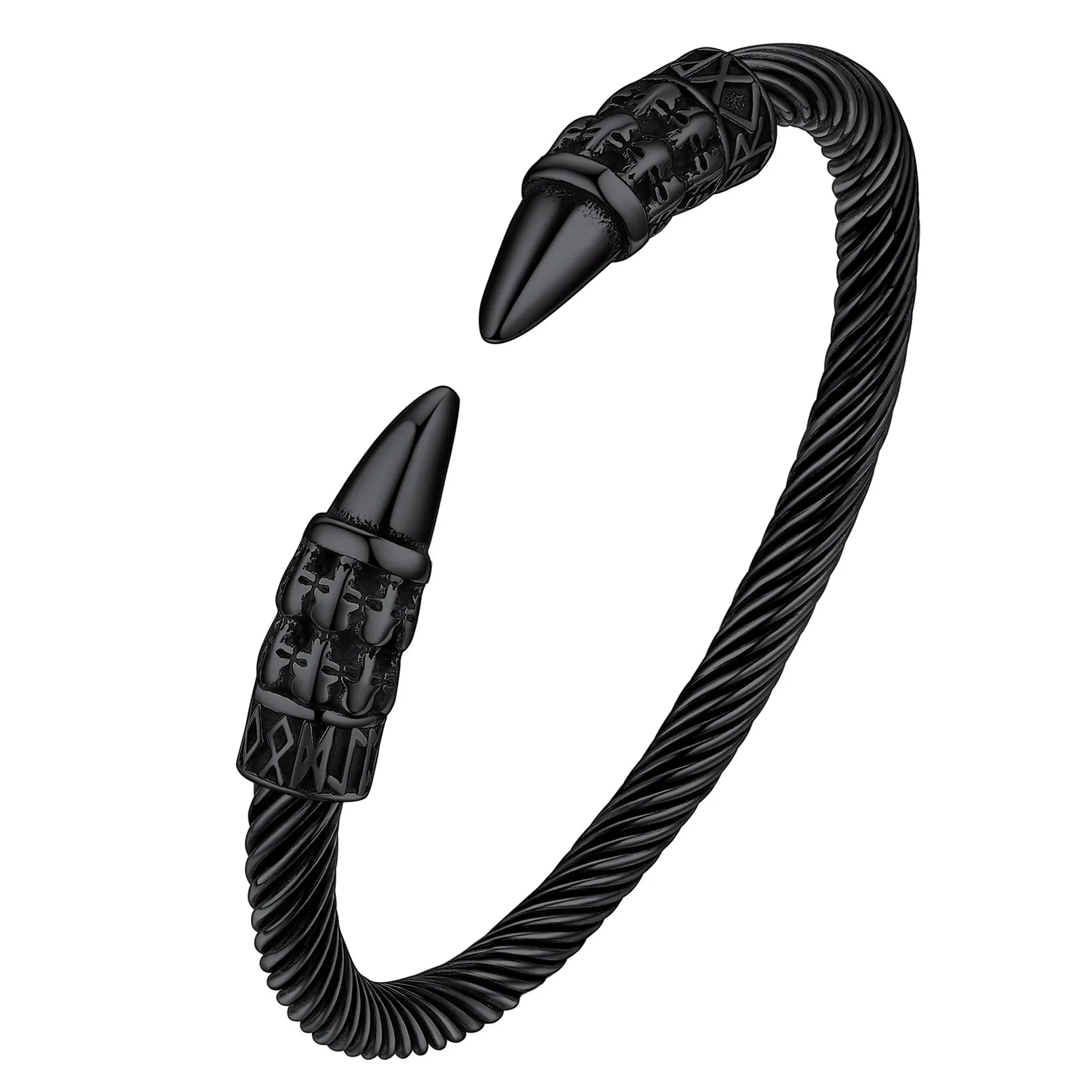 U7 Stainless Steel 6mm Wide Twristed Cable Open Bangle Cuff for Man Skull Dragon Long Charm End Rock Gothic Punk Jewelry Gift