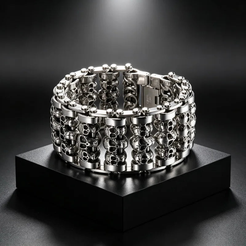 Bracelets For Men's Boy Fashion Chain Jewelry, 316L Stainless Steel Rock Punk Motorbiker Cross Flower Bracelet and