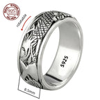Handmade 12mm Width Real S925 Sterling Silver Lucky Dragon Double Layer Rotatable Closed Dragon Ring For Man Woman Fine