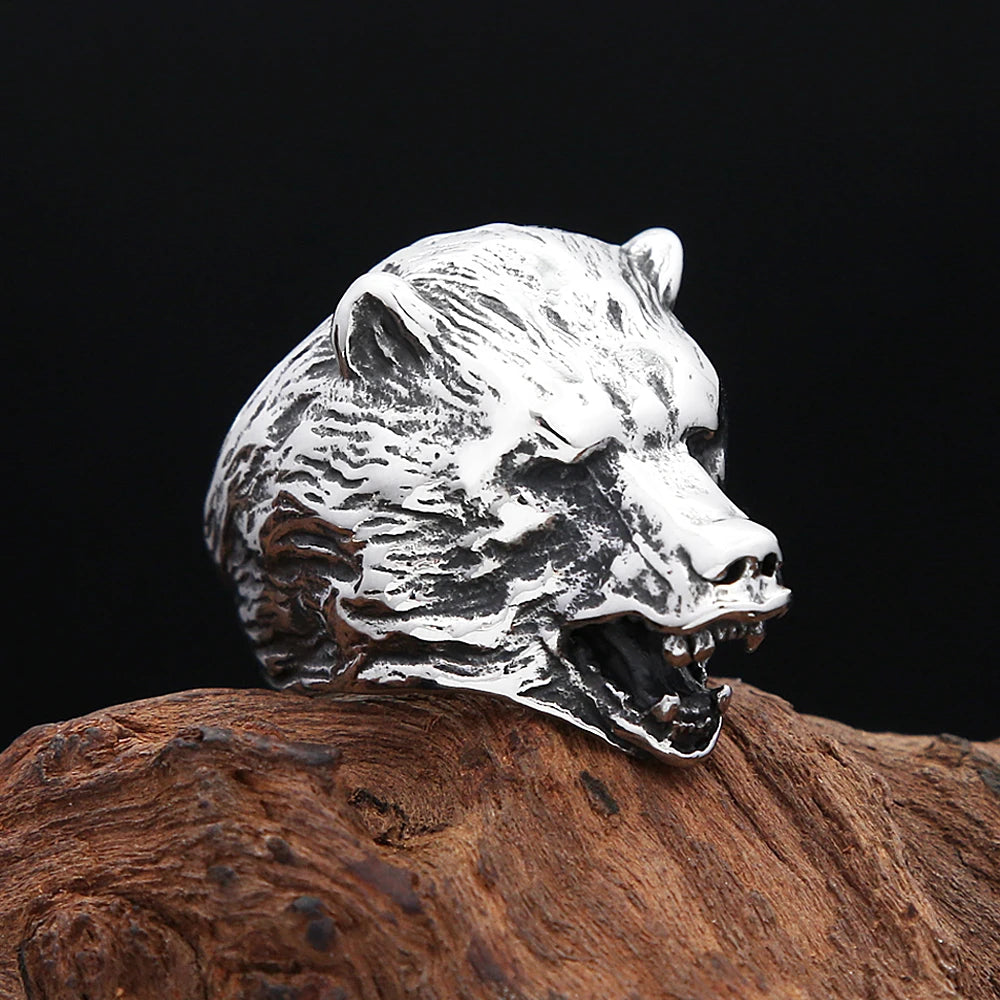 Viking Steel Ring Nordic Bear Head Slavic