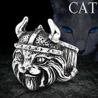 Viking Cat Open Adjustable Ring for Men — Silver-Tone