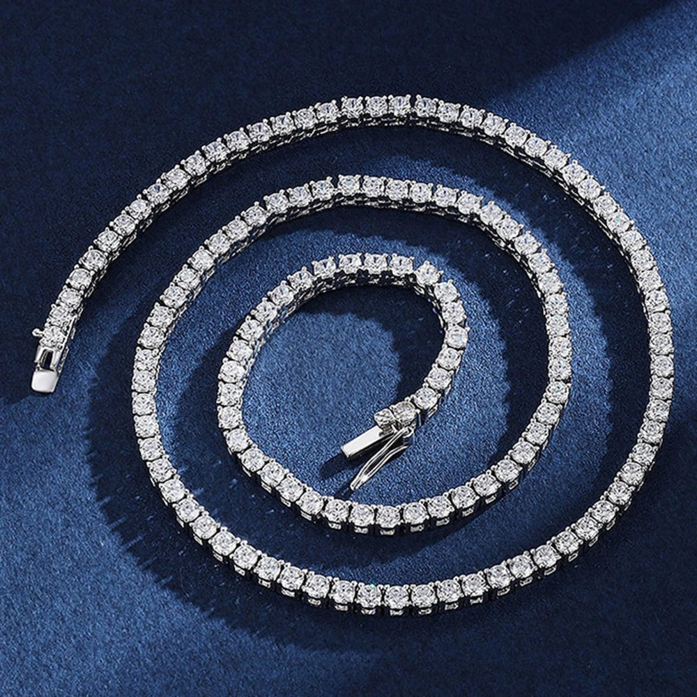 Luxury Hip Hop Tennis Necklace 3m/4m/5m Created Moissanite Gemstone Unisex Basic Tennis Chain Necklace Fine Jewelry Wholesale