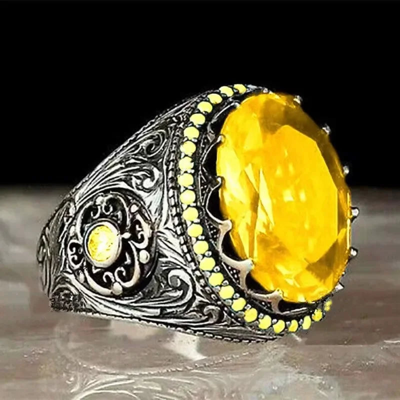 Milangirl Fashion Rings for Men Mighty Personality Dragon Ring Red Zircon Black Mens Ring Punk Jewelry