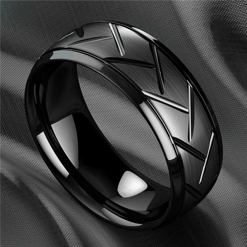 Fashion Black Stainless Steel Rings for Men With Guitar String Inlay Guitarist Ring For Musician Wedding Jewelry Drop
