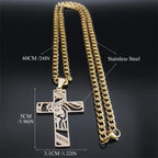 Hip Hop Punk Crown of Thorns Jesus Cross Necklace for Men Stainless Steel Gold Plated Crucifix Pendant Necklaces