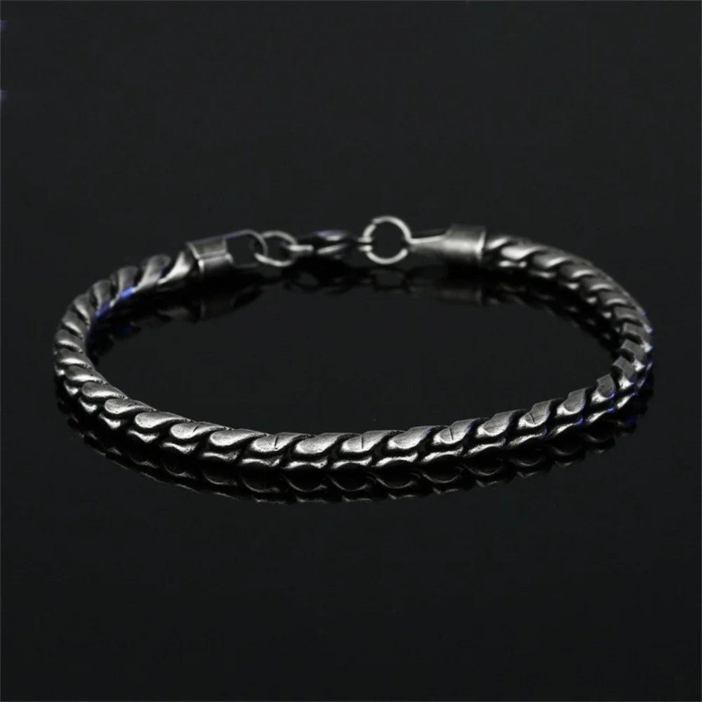 5mm Retro Silver Color Men's 316 Stainless Steel Bracelet Hip Hop S Alloy Bracelet Fashion Jewelry Retro Bracelet Accessories